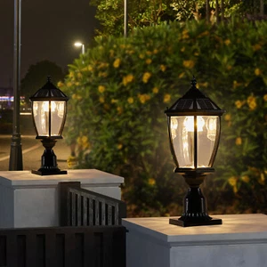 2 Pack Outdoor Solar Power Post Lights Dusk to Dawn Sensor Garden Dimmable Lamp - Picture 1 of 11