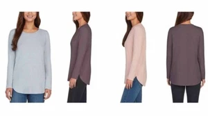 Matty M Women's Crew Neck Long Sleeves Tunic Top Curved Hem - Picture 1 of 19