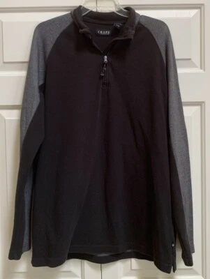 Suéter Pullover Chaps Para Hombre Talla L ~ Negro y Gris 1/4 Cremallera Manga Larga Sudadera Foto 1 de 4