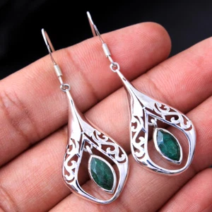 Sakota Mine Emerald Gemstone 925 sterling Silver Jewelry Beautiful Earring - Picture 1 of 2