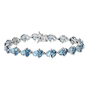 14.40 Ctw Pear Cut Lab Created Blue Topaz 14K White Gold Over Tennis Bracelet 8" - Picture 1 of 6