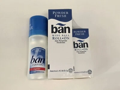 Desodorante antitranspirante vintage BAN Roll On em pó fresco/regular 3,5 oz 1,5 oz - Imagem 1 de 4