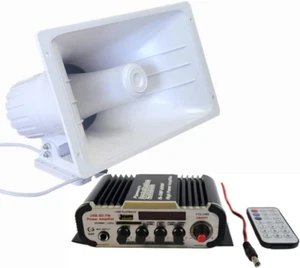 Altoparlante PA Power Horn (Bianco) 100 Watt Interno/Esterno 80 Watt con Audio Bluetooth - Foto 1 di 9