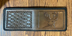 Vintage Laced Tooled Leather Wallet Bifold Buck Deer H - Picture 1 of 7