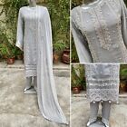 Pakistani Light Gray Straight Style Embroidered Sequins 3pcs Chiffon Dress,XL