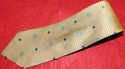 ERMENEGILDO ZEGNA BEIGE/BLUE/GREEN DOTS/FLORAL SILK/LINEN TIE - DESIGNER TIES. - Image 1 of 3