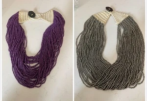 VTG Indian Multi 40 Strands Coin Clasp 2 Necklace Purple And Grey Konyak Naga - Picture 1 of 3