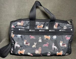 Rare LeSportsac Candace Classic Take a Bow Wow Black W/Dogs Weekend Duffle Bag - Picture 1 of 23