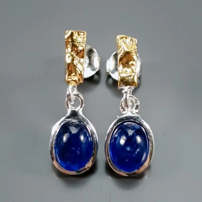 Pendientes de zafiro azul hechos a mano de plata de ley 925/E129798 Foto 1 de 4