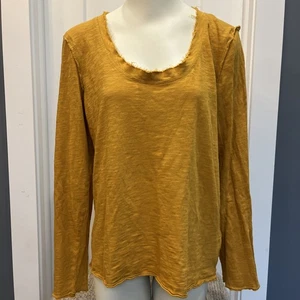 Top pulóver de manga larga con ribete crudo dorado mostaza XL By Anthropologie para mujer - Imagen 1 de 9