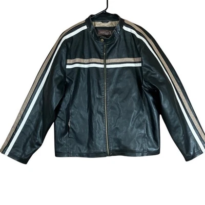 Whispering Smith Mens Jacket Black Stripes Full Zip Faux Leather Motorcycle XL - Image 1 of 4