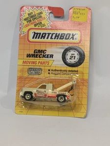 1990 MATCHBOX SUPERFAST #21 GMC WRECKER FRANK'S GETTY 24HR TOWING NEW ON CARD - Picture 1 of 6