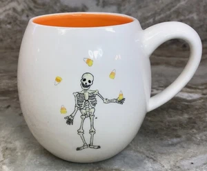 Large Halloween Coffee Mug Skeleton Juggling Candy Corn Orange Rae Dunn New - Picture 1 of 9