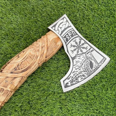 Hacha de lanzamiento Tomahawk de acero al carbono forjada a mano Viking VALHALLA + funda Z-1355 Foto 1 de 4