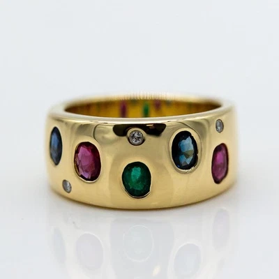 Ring 585/14K Gelbgold Rubin Smaragd Saphir ca. 1ct Diamanten 0,06ct H/SI Gr. 55 - Bild 1 von 2