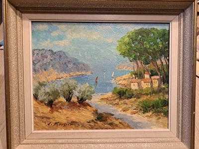 Tableau JEAN ROUGIER Paysage provencal bord de mer - Photo 1/4