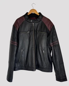 Joe Browns Bomber Biker Nero Pelle Cafe Racer Righe Giacca Uomo Taglia XXL - Foto 1 di 12