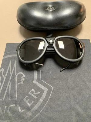 $329.95 Moncler Cuero Escudo Glaciar Esquí Gafas de sol Cuero Negro 55mm Foto 1 de 4