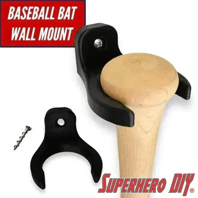 SUPERHERO DIY Baseball Bat Holder Wall Mount | Floating Shelf for Baseball Bat Storage or Disp