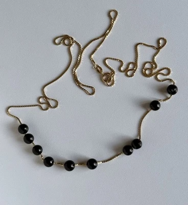 14k 黄金 31 英寸盒链玛瑙珠项链 9 克可爱超长 — 第 1/4 张图片