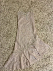 Vintage Pink Floral Satin Asymmetrical Maxi Fairy Slip Dress Sz L/XL Coquette - Picture 1 of 4