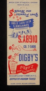 1950s Digby's Department Store 35 Cortland Street NYC NY Matchbook New York - Picture 1 of 2