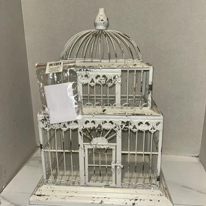 Neu mit Etikett weiß abgenutzt Metall 3 Ebenen beleuchtet Vogelkäfig für 3AA. 15,25” X 8” - Bild 1 von 8