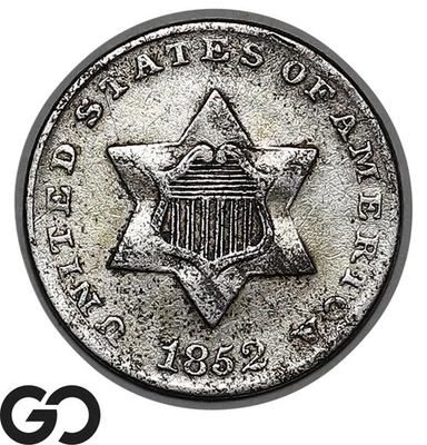 1852 Three Cent Silver Piece, Nice Choice AU++ Collector Type Coin - Image 1 of 3