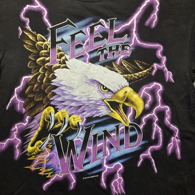 VTG USA Thunder Feel The Wind Eagle Lightning Tee Men’s XL Black Single Stitch - Image 1 of 4