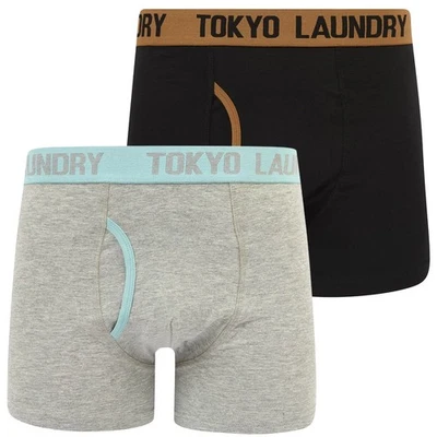 Mens Tokyo Laundry Abbots Boxers (2 Pack) - Thrush Brown/Forgot Me Not Blue