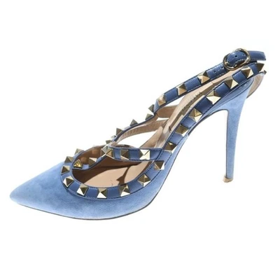Valentino Garavani Bombas Tacón Tachonado Gamuza Azul EU36.5/US6.5 113466c - Imagen 1 de 4