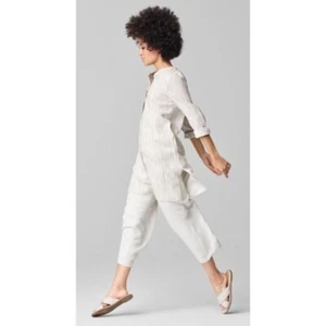 Túnica pequeña pequeña pequeña nueva con etiquetas Eileen Fisher a rayas de seda crepé larga dividida lateral - Imagen 1 de 10