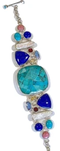 Pristine Vintage Whitney Kelly Sterling Multi-Gemstone Adj Toggle Bracelet 36.5g - Picture 1 of 7