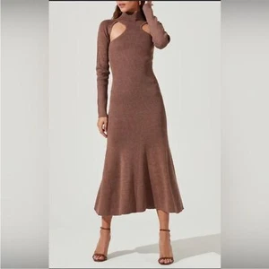 ASTR $ 149 Größe XL Langarm Midi braun Pullover vorne ausgeschnitten NEU Kleid - Bild 1 von 2