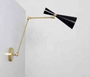 Mid Century Wall Sconce Wall Light Lamp Black LELO 3 , Handmade Brass Stilnovo - Picture 1 of 5