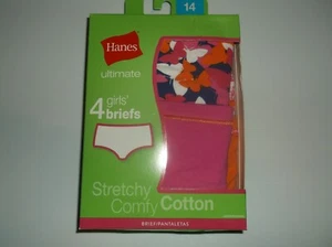 Hanes 4pk girls brief panties sz 14 2 butterlfy/2 solid pink/orange nwt kawaii - Picture 1 of 2