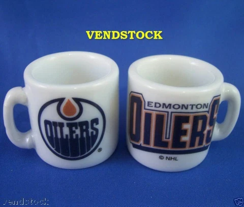 EDMONTON OILERS MINI CERAMIC MUG CUP 1.25" TALL NEW NHL HOCKEY TWO SIDES RARE! Cover