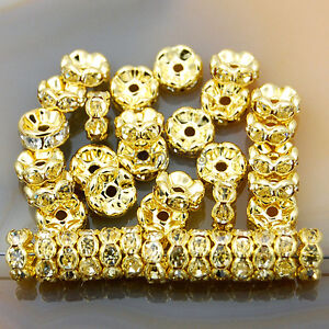100Pcs Czech Crystal Rhinestone Wavy Rondelle Spacer Beads 4-10mm Gold & Silver