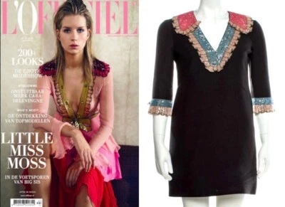 4K New Gucci 2016 Black Mini Shift Dress 36 38 2 Sequin Crystal Top Ruffle XS - Image 1 of 4