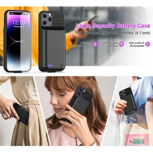 13800mAh Battery Case Power Bank w/ Tempered Glass for iPhone 14 Plus (6.7 inch) - Picture 1 of 8