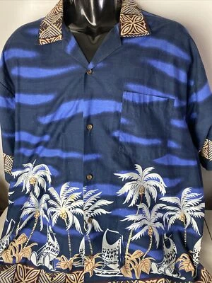 Camisa Hawaiana Clásica Steve and Barry's Aloha Palmeras Floral Océano XXXL  Foto 1 de 4
