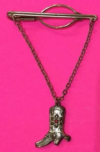 RICARDO Cowboy Boot Tie Clip Clasp & Chain, Sterling and Ruby - Picture 1 of 2