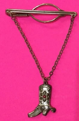 RICARDO Cowboy Boot Tie Clip Clasp & Chain, Sterling and Ruby - Image 1 of 2