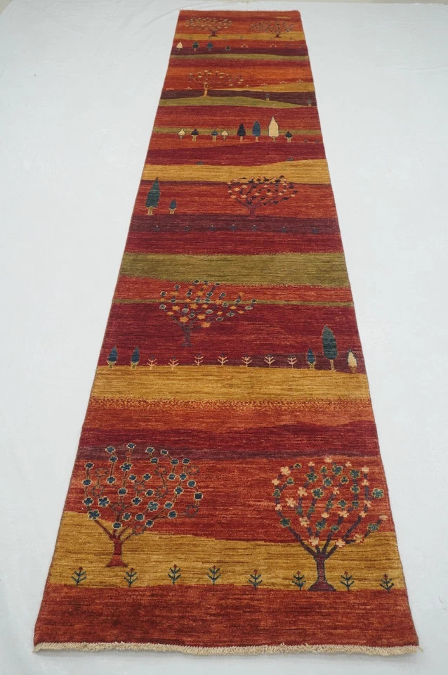 3 x 13 ft Red Landscape Tree of Life Gabbeh Afghan Hand knotted Runner Rug - Image 1 of 4
