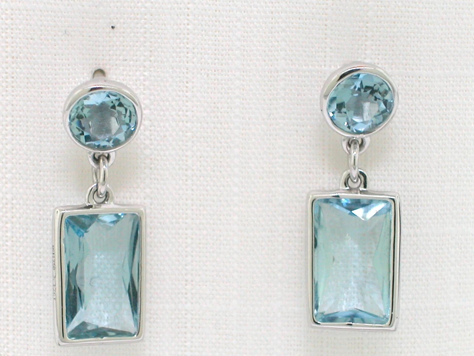Paar Aquamarin Ohrhänger 750 Weißgold 18Kt  4 natürliche facettierte Aquamarine - Bild 1 von 4