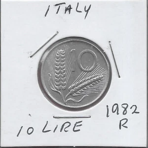 ITALY 10 LIRE 1982R PLOUGH,TWO EARS OF WHEAT DIVIDING BY VALUE,LETTERING;ABO - Picture 1 of 2