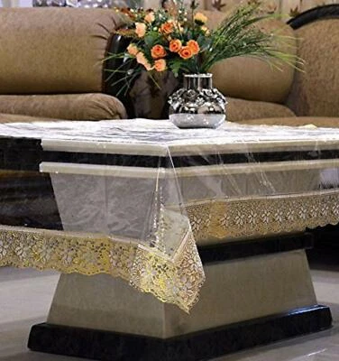 PVC 4 Seater Transparent Centre Table Cover Golden lace US - Image 1 of 4