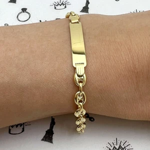 Kids 14K Yellow Gold Puffed Mariner Anchor I.D. Bar Bracelet 6" - Picture 1 of 6
