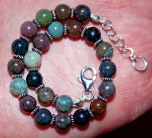 Mehrfarbig grün rosa blau orange ausgefallener Jaspis Edelstein Sterlingsilber Armband - Bild 1 von 15
