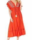 $168 Free People Women's Red Will Wait For You Embroidered Midi Dress Size S